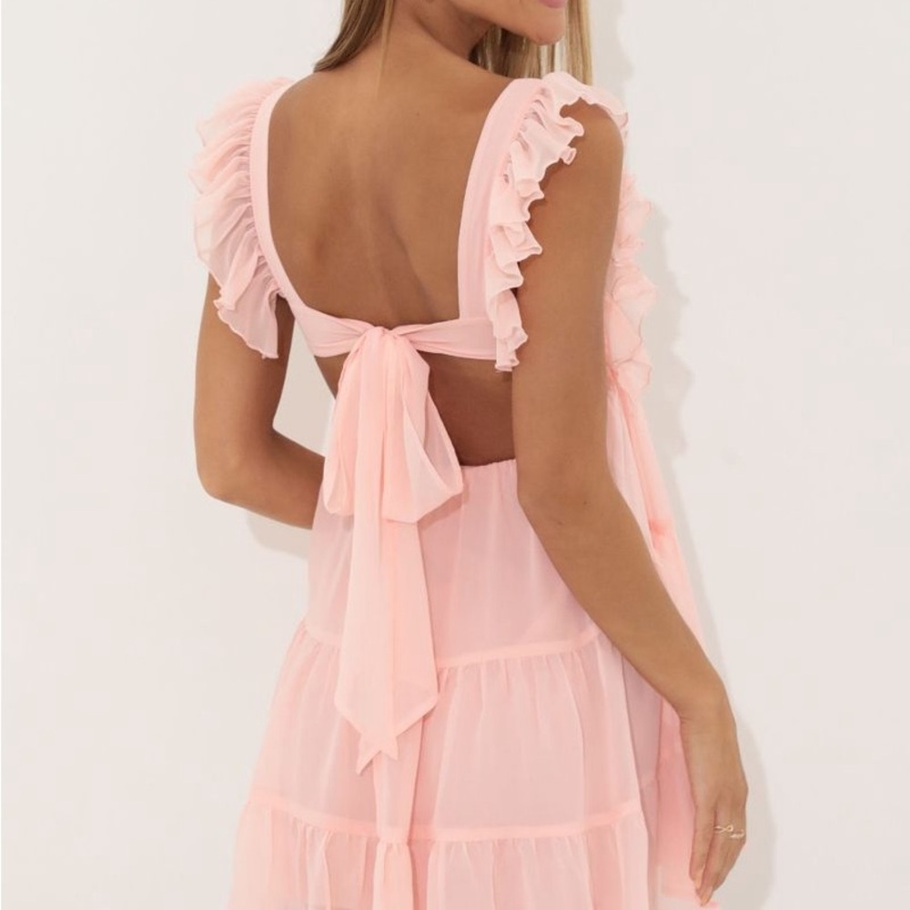 Lucy in the Sky Pink Ruffled Backless Sundress - Picture 2 of 6